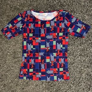 LuLaRoe GiGi Scottie dog shirt size medium blue/red plaid quarter sleeve